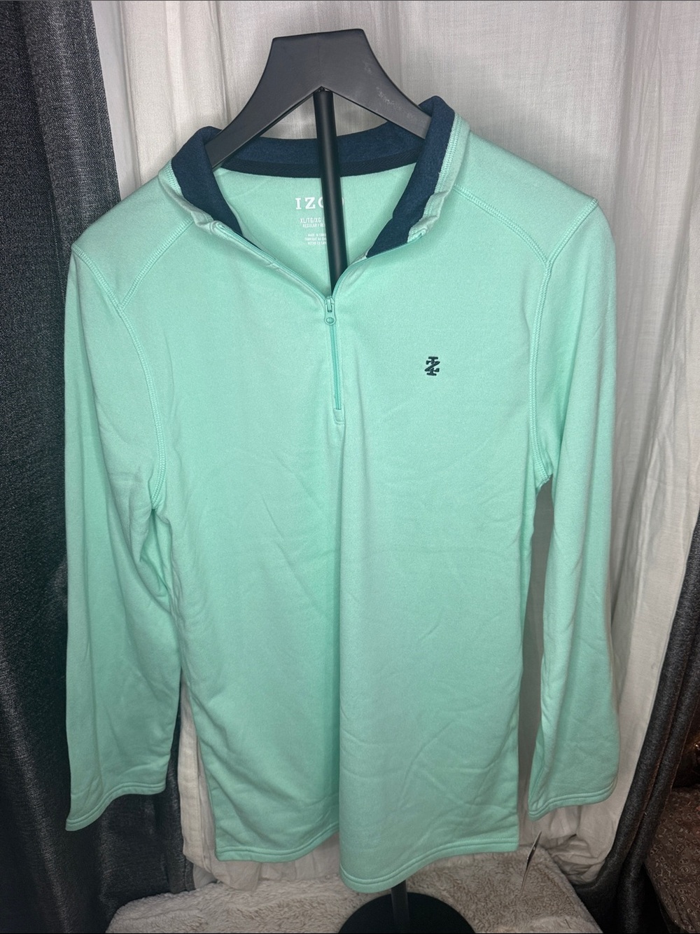 Izod Mint Green Girls' Quarter-Zip with Navy Trim